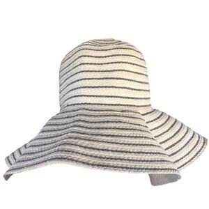 Floppy Paper Woven Striped Cream Black Sun Hat Boho 70s Festival Resortwear